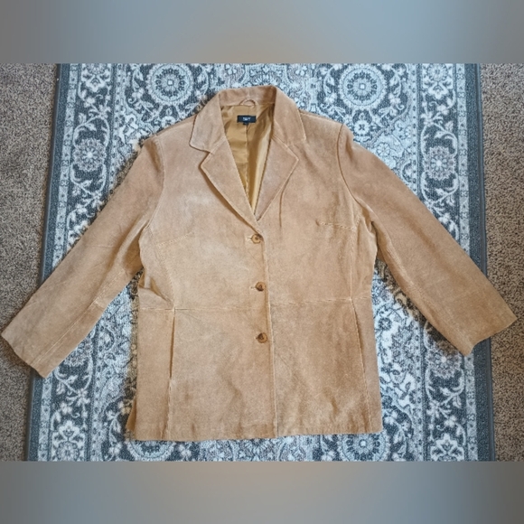 H Y Womens Vintage Leather Blazer XL Tan Mobwife 70s Hippie Quiet Luxury Classic - Picture 3 of 15